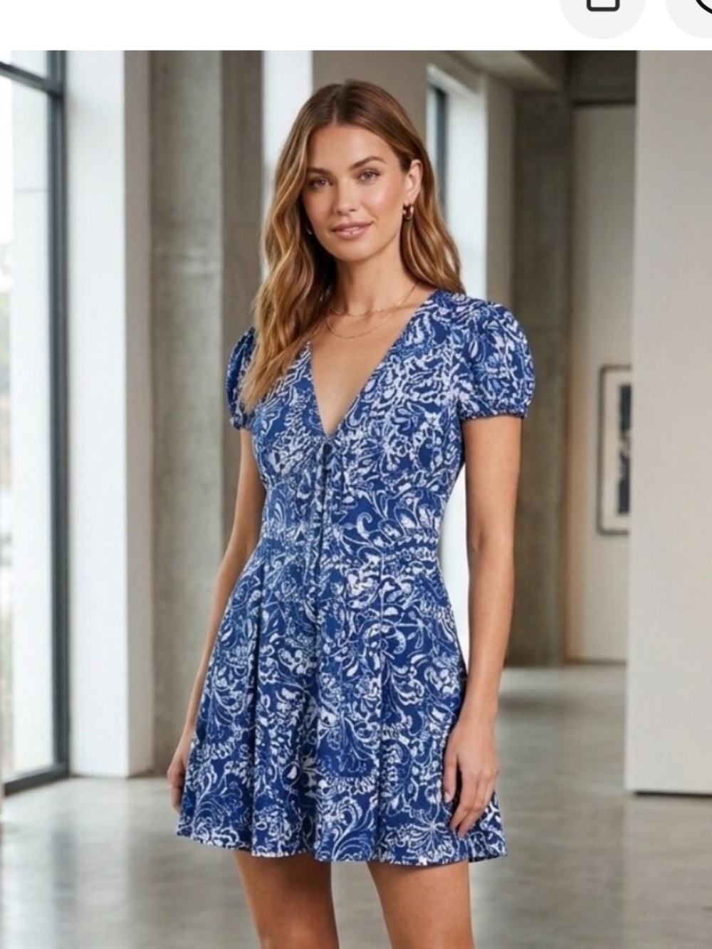 Avec Les Filles Navy and White V-Neck Fit-and-Flare Dress Size 12 NWT